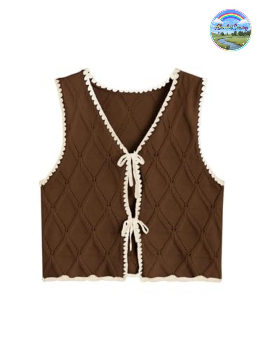 Women's Bow Tie Crochet Knit Sweater Vest V Neck Sleeveless Contrast Binding